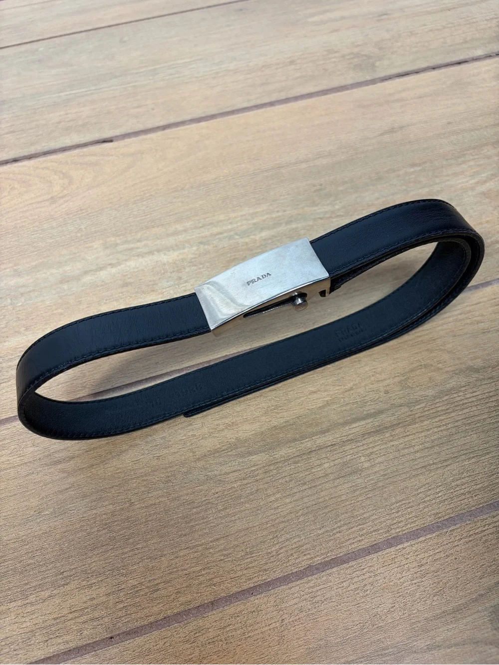 PRADA- Black Napa Leather Belt with Silver Buckle Women’s Size XS 80cm
